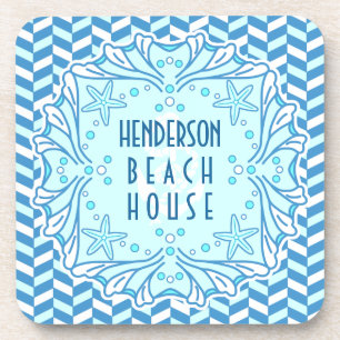 Beach House Art Deco Muschel und Herringbone Custo Untersetzer