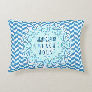 Beach House Art Deco Muschel und Herringbone Custo Zierkissen