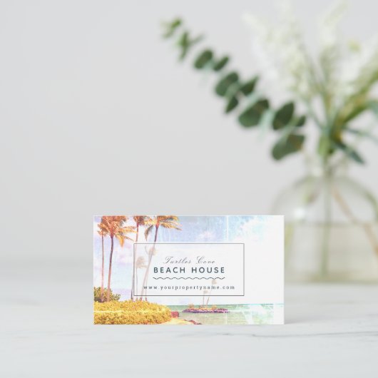 Beach House B&B Vacation Rentals Retro Foto Visitenkarte (Stehend Vorderseite)