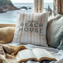 Beach House Beige & Blue Stripe Küste Kissen