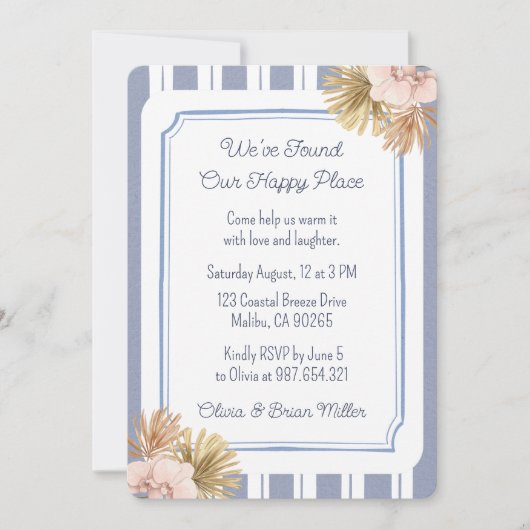 Beach House Blue Strip Coastal Housewarming Party Einladung (Vorderseite)