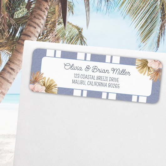 Beach House Blue Strip Küste Boho Rücksendeadresse