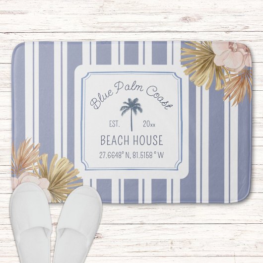 Beach House Blue Stripes Coastal Boho Bauernhof Badematte