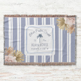 Beach House Blue Stripes Coastal Boho Bauernhof Decke