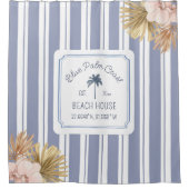 Beach House Blue Stripes Coastal Boho Bauernhof Duschvorhang (Vorderseite)