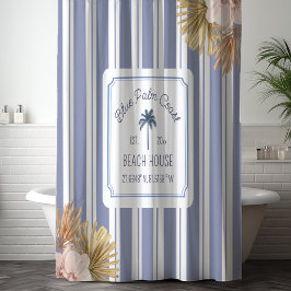 Beach House Blue Stripes Coastal Boho Bauernhof Duschvorhang