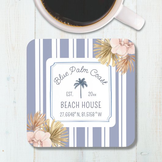 Beach House Blue Stripes Coastal Boho Bauernhof Getränkeuntersetzer