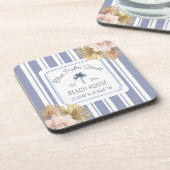 Beach House Blue Stripes Coastal Boho Bauernhof Getränkeuntersetzer (Linke Seite)