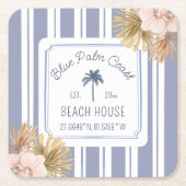 Beach House Blue Stripes Coastal Boho Bauernhof Rechteckiger Pappuntersetzer (Vorderseite)