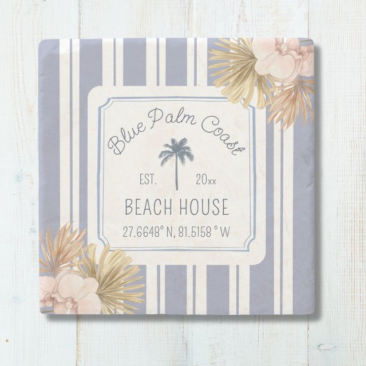Beach House Blue Stripes Coastal Boho Bauernhof Steinuntersetzer