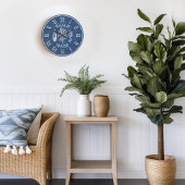 Beach House Blue Wood Coral Seahorse Large Clock Große Wanduhr