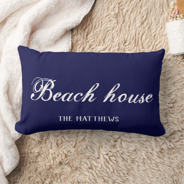 Beach House Boat Navy Blue Custom Coordinates  Lendenkissen (Decke)
