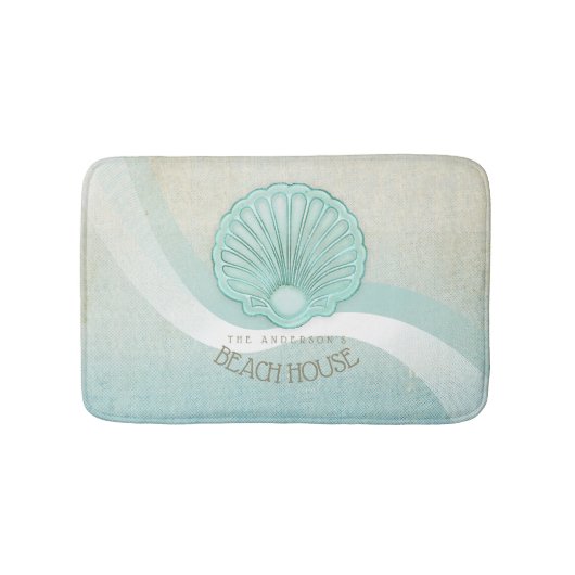 Beach House Clam Muschel Aqua Blue ID623 Badematte (Vorderseite)