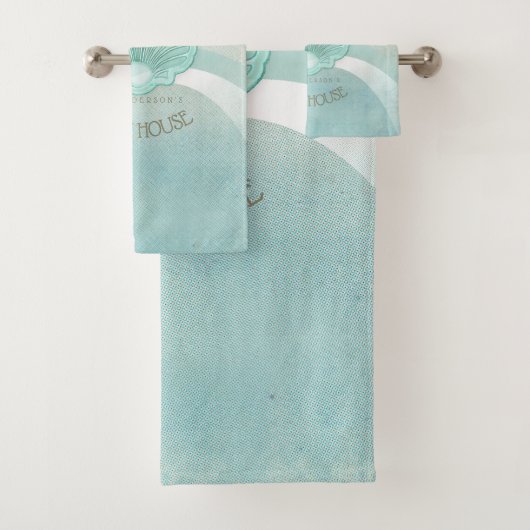 Beach House Clam Muschel Aqua Blue ID623 Badhandtuch Set (Insitu)