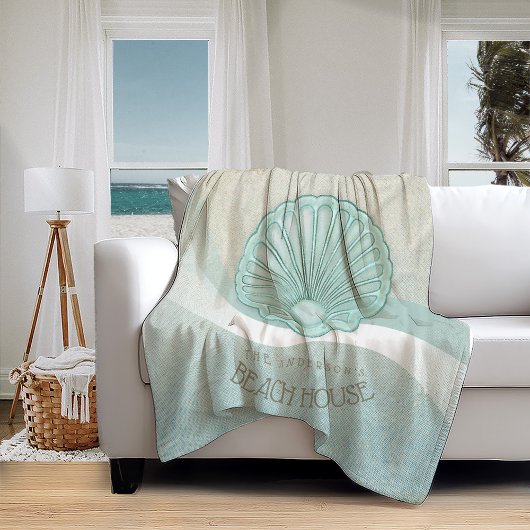 Beach House Clam Muschel Aqua Blue ID623 Fleecedecke