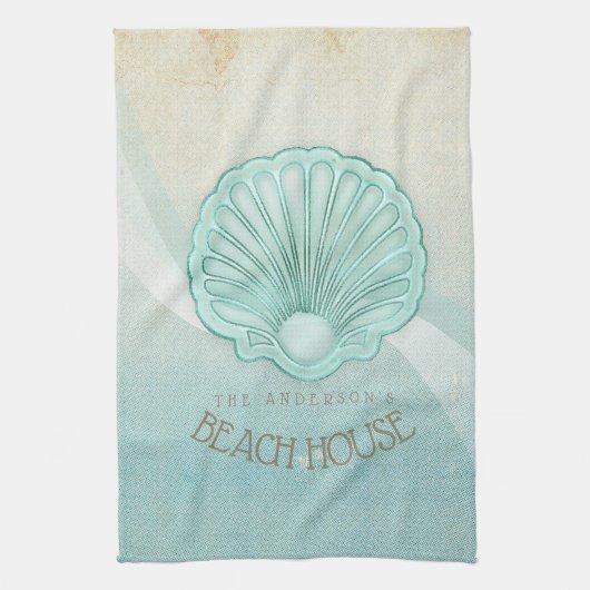Beach House Clam Muschel Aqua Blue ID623 Geschirrtuch (Vertikal)