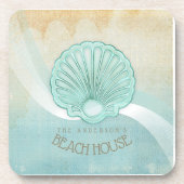 Beach House Clam Muschel Aqua Blue ID623 Getränkeuntersetzer (Vorderseite)
