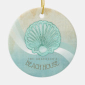 Beach House Clam Muschel Aqua Blue ID623 Keramik Ornament (Vorne)