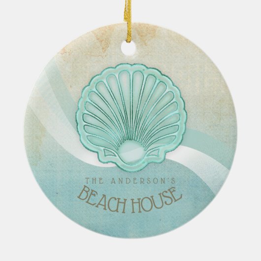 Beach House Clam Muschel Aqua Blue ID623 Keramik Ornament (Hinten)