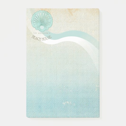 Beach House Clam Muschel Aqua Blue ID623 Post-it Klebezettel (Vorderseite)