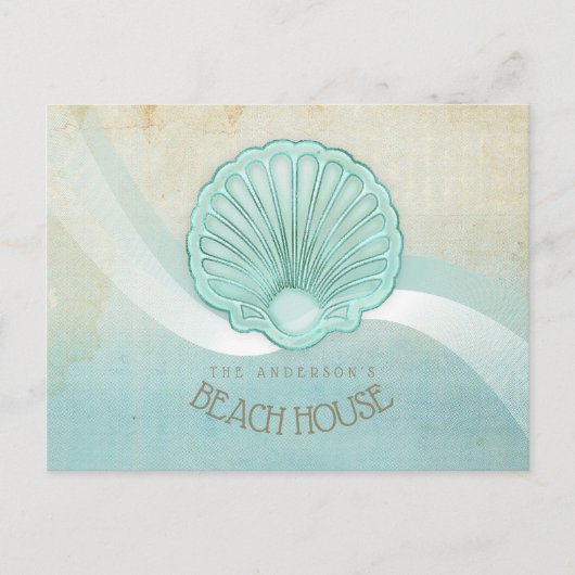 Beach House Clam Muschel Aqua Blue ID623 Postkarte (Vorderseite)