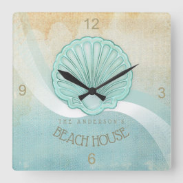 Beach House Clam Muschel Aqua Blue ID623 Quadratische Wanduhr
