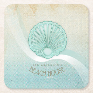 Beach House Clam Muschel Aqua Blue ID623 Rechteckiger Pappuntersetzer