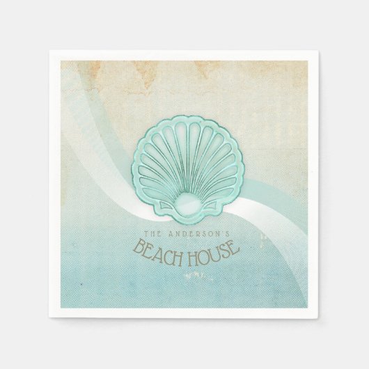 Beach House Clam Muschel Aqua Blue ID623 Serviette (Vorderseite)