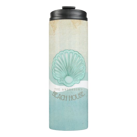 Beach House Clam Muschel Aqua Blue ID623 Thermosbecher (Vorderseite)