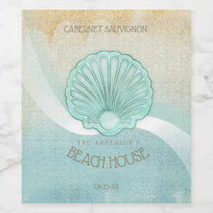 Beach House Clam Muschel Aqua Blue ID623 Weinetikett