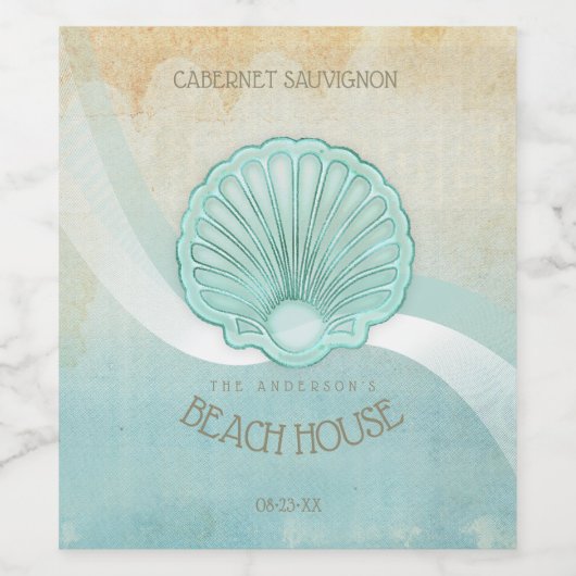 Beach House Clam Muschel Aqua Blue ID623 Weinetikett (Einzelnes Label)