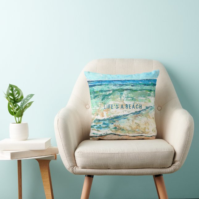 Beach House Coastal Artwork Life's A Beach Kissen (Beach House Coastal Artwork Life's A Beach Throw Pillow from Jenn Steffen, Jenn's Emporium. )