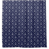 Beach House Coastal Navy Blue Nautical Anchors Duschvorhang (Vorderseite)