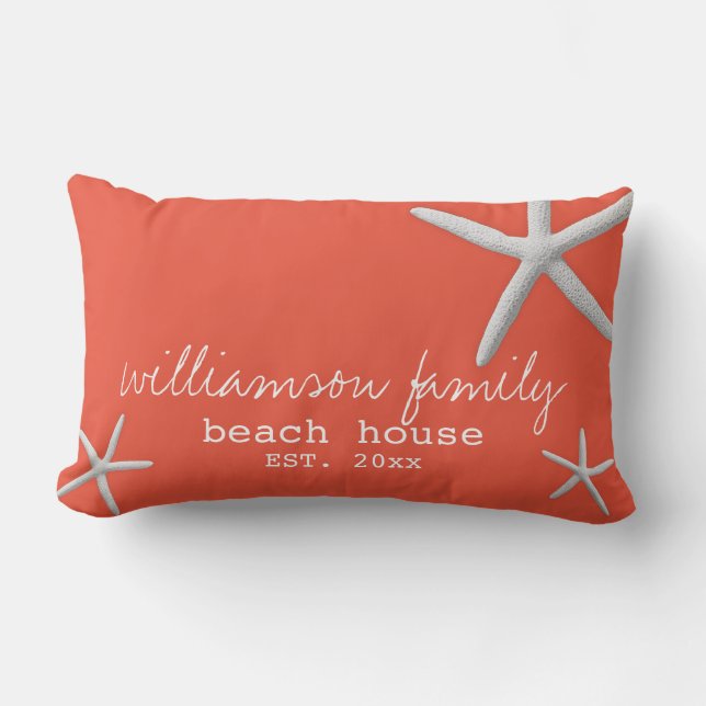 Beach House Coastal Starfish Dark Coral Lendenkissen (Vorderseite)