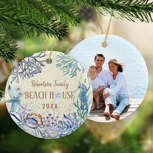 Beach House Coastal Weihnachts-Foto Keramik Ornament