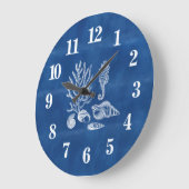 Beach House Coral Seepferd Ocean Blue Large Clock Große Wanduhr (Winkel)