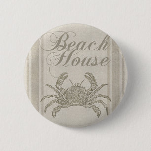 Beach House Crab Küste Vintag Button