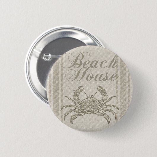 Beach House Crab Küste Vintag Button (Vorne & Hinten)