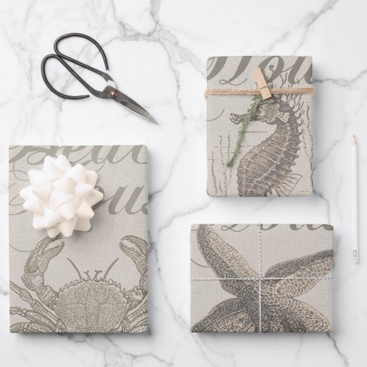 Beach House Crab Küste Vintag Geschenkpapier Set (Vorderseite)