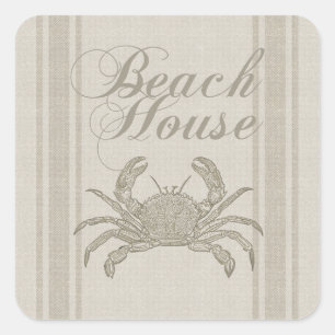 Beach House Crab Küste Vintag Quadratischer Aufkleber
