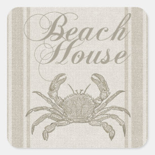 Beach House Crab Küste Vintag Quadratischer Aufkleber
