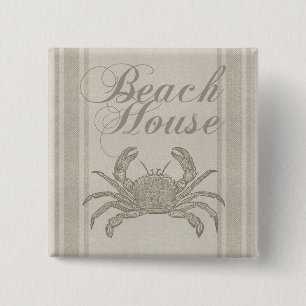 Beach House Crab Seashore Button