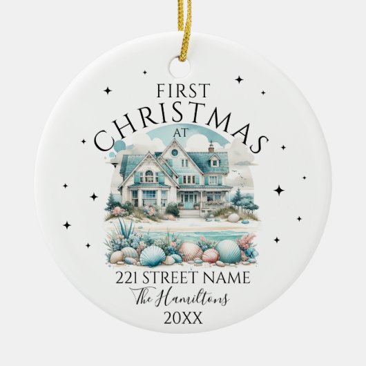 Beach House Custom Christmas Keramik Ornament (Vorne)