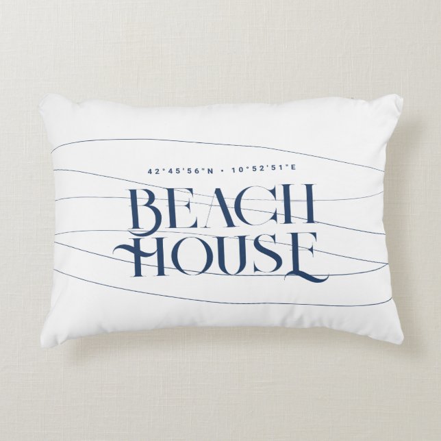 Beach House Custom Coordinates Navy Blue Dekokissen (Vorderseite)