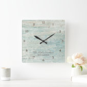 Beach House Driftwood Ocean Coastore Quadratische Wanduhr (Zuhause)