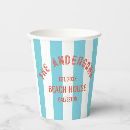 Beach House Familienname Blue Cabana Stripe Napki Pappbecher
