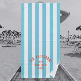 Beach House Familienname Blue Cabana Stripe Strandtuch