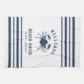Beach House Familienname Crab Navy Blau und Weiß Geschirrtuch (Horizontal)