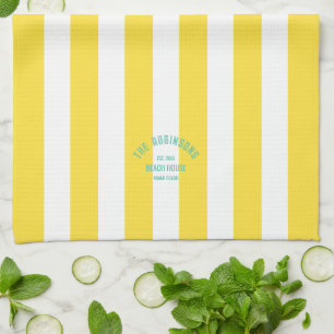 Beach House Familienname Yellow Cabana Strip Geschirrtuch