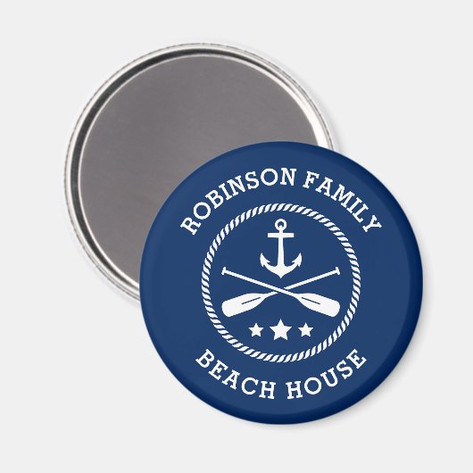 Beach House & Family Name Anchor Oars Stars Navy Magnet (Vorderseite/Rückseite)